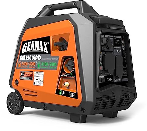 GENMAX Generador inversor portátil, motor de gas o propano súper silencioso de 3500 W con capacidad paralela, arranque manual, ideal para acampar, viajes al aire libre. Cumple con la EPA