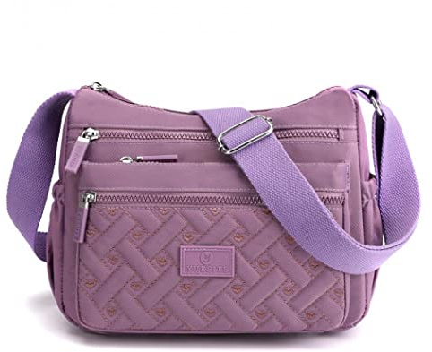 Womens Multi Pocket Casual Crossbody Bag Waterproof Shoulder Messenger Bag Handbag for Daily Use Travel (Purple)