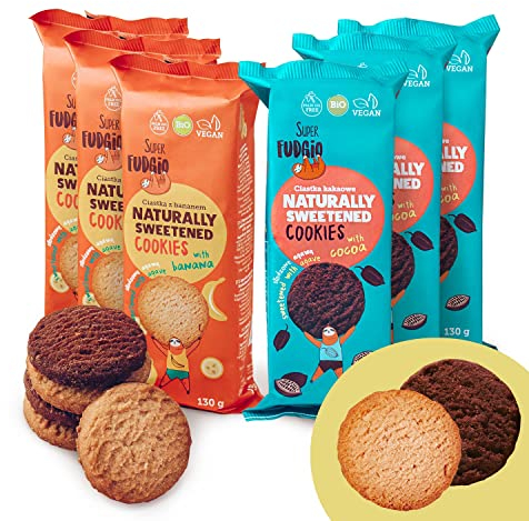 SUPER FUDGiO Biscotti biologici | biscotti vegani biologici naturalmente addolciti con agave – senza olio di palma | spuntini sani | 6 x 130 g