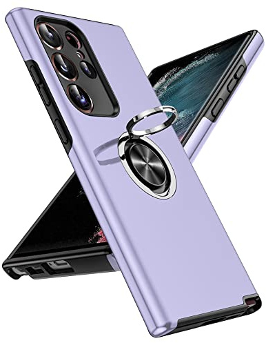 LeYi for Samsung Galaxy S23 Ultra Phone Case, Shockproof Protective Cover | Invisible Metal Ring Stand Holder Tough Shockproof Protective Phone Cover for S23Ultra - Purple
