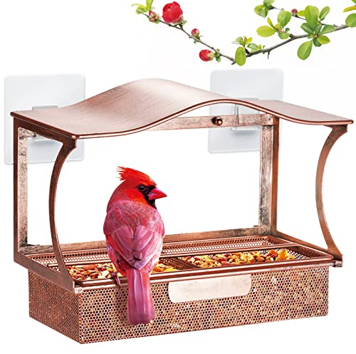 HouseSapp Fenster vogelfutterhaus, Rostschutz Metall Vogelfutterspender, Vogelhaus Fensterscheibe mit 4 ultrastarke Saugnäpfen, wildvogelfutter Futterhaus für Vögel, Balkon