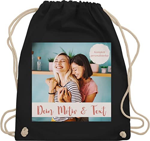 Turnbeutel Rucksack - eigenem - Eigenes Foto I Eigenes Bild - Unisize - Schwarz - tasche kita wechselkleidung beutel selbst drucken druck stoffbeutel mädchen sportbeutel bedrucken selber gestalten