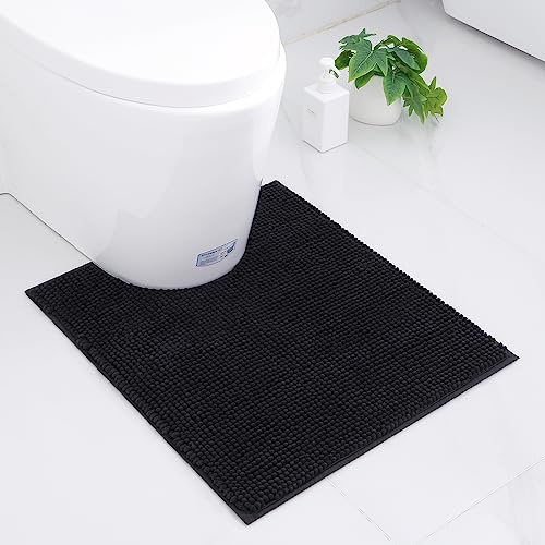 Homaxy Chenille Badrumsmatta, halkfri, mjuk matta, toalett med utskärning, 50 x 60 cm, absorberande badmatta, stående toalett, tvättbar badrumsmatta för toalett, svart