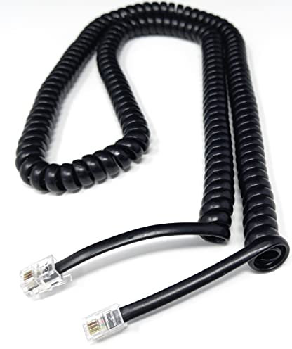 DRUT 5m Coiled RJ10 RJ9 RJ22 4P4C 4 PIN Telephone Handset Curly Lead Cable 16.5ft Black