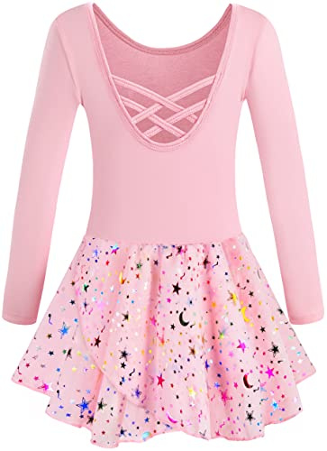 Mulnall Filles Ballet vêtements Robe Manches Courtes Enfants Robe de Ballet Justaucorps de Danse Manches Longues Ballet Costume Rose Tutu（EU40421-08-XXL）