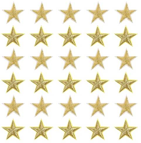 sourcing map 30 Stück Flicken zum aufbügeln 5 Sterne Eisen auf Patches Bügelflicken Patches Gestickte Nähpatches Mini Stickerei Aufnäher für Kleidung Reparatur Rucksack Dekoration Goldton