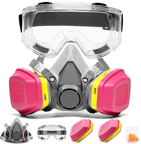 RANKSING Professionelle 6200 Wiederverwendbares Atemschutzmaske mit Schutzbrille und 60923 Filterkartuschen für Farbstaub und Formaldehyd Schleifen Polieren Sprühen und andere Arbeiten