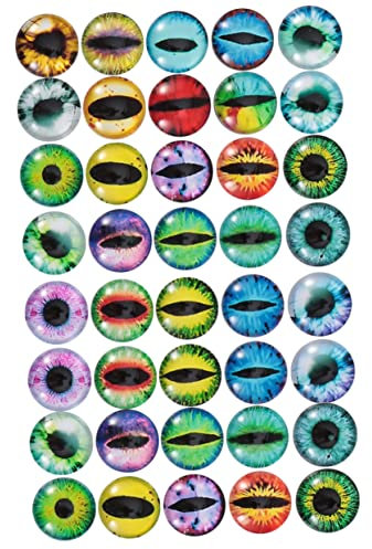 Didiseaon 50pcs Round Glass Cabochon Animal Eye Glass Sticker for DIY Jewelry Charms Accessories for Bracelet Charms and Craft Projects