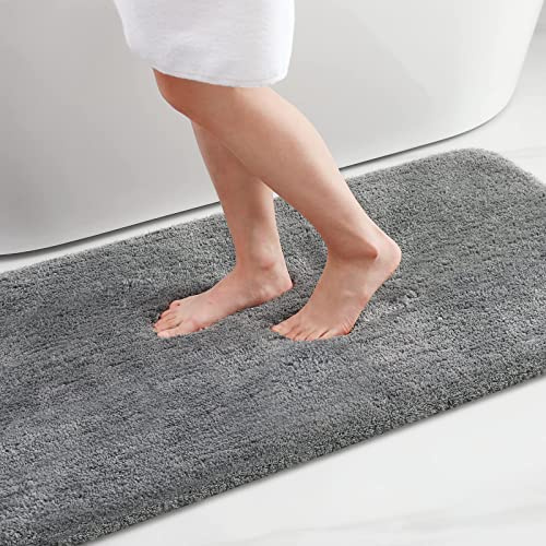 Homaxy Weich Hochflor Badezimmerteppich, Badematte, 51 x 76 cm, Grau | Saugfähig, Flauschige, Hochflor, Mikrofaser, Rutschfest, Maschinenwaschbar, Für Dusche, Badewanne, Badteppich, Badvorleger