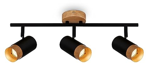 BRILONER – Deckenlampe, Deckenleuchte, Lampe, Holzapplikation, Schwenkbar, Wohnzimmerlampe, Schlafzimmerlampe, Küchenlampe, Schwarz-Holz
