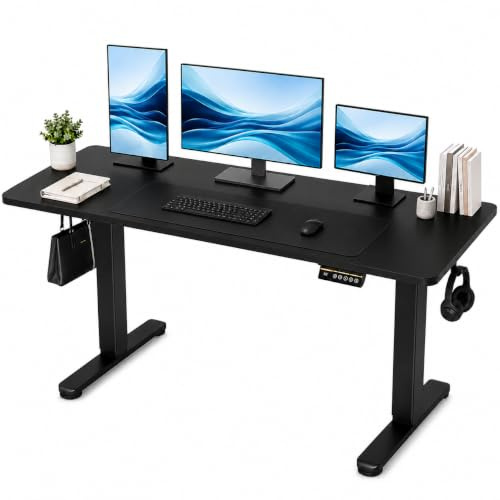 Claiks Schreibtisch Höhenverstellbar Elektrisch, Höhenverstellbarer Schreibtisch 140x60 cm, Standing Height Adjustable Desk, Schwarz Gestell/Schwarz Oberfläche
