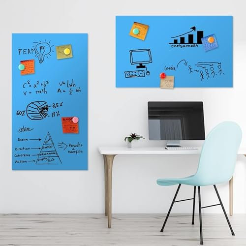 TESTSIEGER l BUNTE Magnetfolie magnetische PVC-freie Magnet Schreibtafel Folie | Testnote 1,4 | beschreibbar zuschneidbar | Rückseite selbstklebend | inkl.Kreidestift (hellblau, DIN A4 (21x29,7cm))