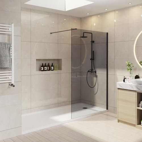 NRG 1200 x 1950mm Walk in Shower Enclosure 8mm Grey Easy Clean Glass Wet Room Screen Panel