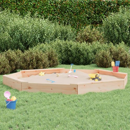 Festnight Sandkasten Holz Sandkiste Achteckig Sandbox mit Sitzbänke Outdoor Spielplatz Spielecke Massivholz Kiefer Gartenspiel für Kinder 232x232x20 cm