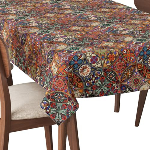 HEKO PANELS Tischdecke 140 x 110 cm Abwaschbar Tischtuch Gartentischdecke Fleckschutz Wasserabweisend Tafeldecke Mandala Ethnisch