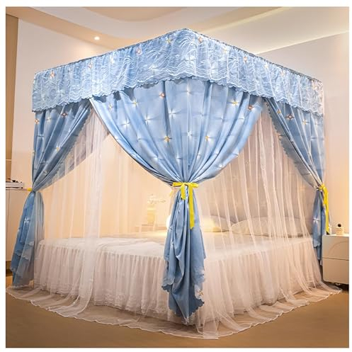 Atkits 4 Eckpfosten-Himmelbett-Rahmenstangen, Himmelbett-Zelt, Moskitonetz Für Betthimmel, Bettvorhänge, Äußere Bettstütze, Baldachin,Blau,King