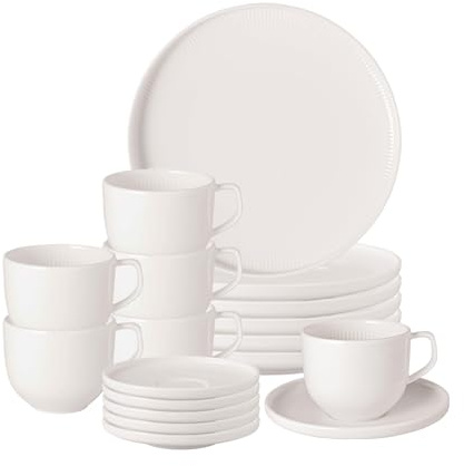 Villeroy & Boch - Afina Kaffeeservice 18-teilig aus Premium Porzellan, Kaffee-Set für 6 Personen, Made in Germany, spülmaschinenfest und mikrowellensicher, stapelbar, weiß
