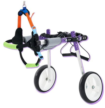 ZONABSQQ Verstellbarer Hunderollstuhl, 2 Räder, Aluminium, behindertengerechte Hundehilfe, bewegliche Räder, Rehabilitation der Hinterbeine (S-Lila)