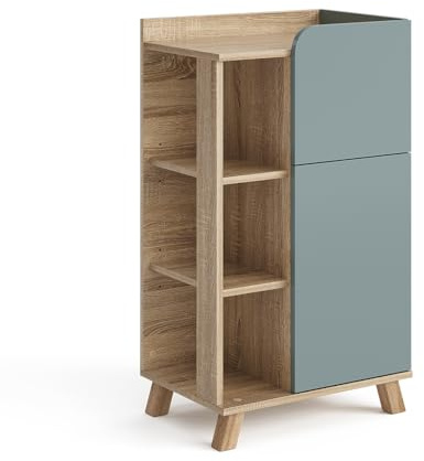 Vicco Unterschrank Karen, Sonoma/Blau, 50 x 90 cm | mit Tür und Schublade, zur Aufbewahrung von Badutensilien und Handtüchern geeignet