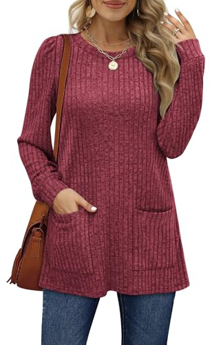 Aokosor Women's Long Sleeve Striped Tunic Top with Pockets