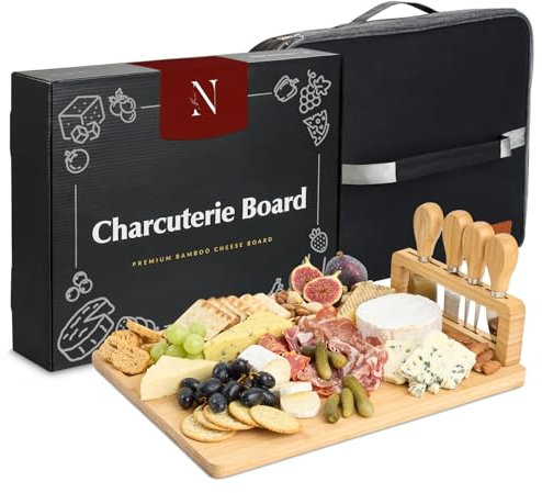 Namre' Charcuterie Board Gift Set: Insulated Travel Bag-Charcuterie Trays - Bamboo Cheese Board for Wedding Gifts - Holiday Gift for Woman -House Warming Gift Cheese Set 16''x11''