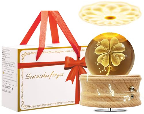 MJKOPEE Caja De Musica con Luz, 3D Bola Cristal De Caja Musica Madera Giratorio 360°, Cajas Musicales para Niño/Adultos/Día De La Madre/Cumpleaños/Regalos