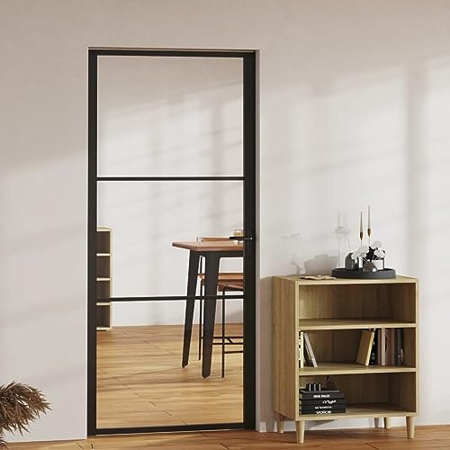 ShGaxin Innentür ESG Glas und Aluminium 93x201,5 cm Schwarz, Zimmertür, Eingangstür, Innentüren, Wohnungstür, Nebeneingangstür, Terrassentür, Außentüren - Mit Montagematerialien