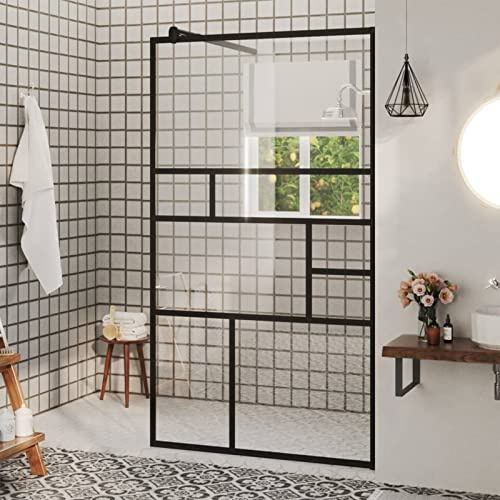 Homgoday Duschabtrennung, zugänglich, ESG-Glas, transparent, anpassbar, Breite 88-90 cm, Höhe 195 cm, Schwarz, 90 x 195 cm