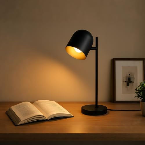 Kowanie Tischlampe Vintage retro Nachttischlampe: Tischleuchte Wohnzimmer | industrial in Schwarz Gold aus Metall E14 rustikal Nachttischleuchte mit Kabel Bettlampe für Schlafzimmer - Ohne Leuchtmittel