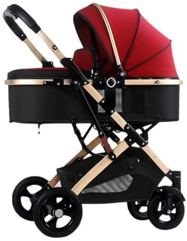 WIGSELBL Kompakter Kinderwagen, 2-in-1, Kinderwagen, wandelbar, faltbar, für 0–36 Monate, leichter Regenschirm, Kinderwagen, Aluminiumlegierung, Rot