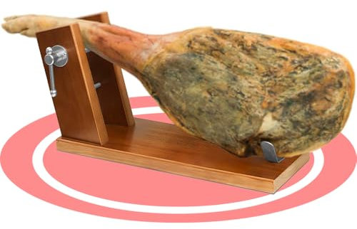 Dekohome Jamonero Profesional Reserva, Soporte Jamonero de Madera Pino Alta Resistencia, Herrajes y Pinchos de Acero, Sistema de Sujeción Ajustable de Torniquete, Base Antideslizante, 40 x17.8x25cm