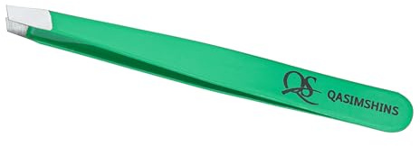 Slanted Tweezers for Eyebrow Hair Removal, Precision Stainless Steel Eyebrow Tweezers for Ingrown Hair, Splinters & Blackhead Removal,Professional Grooming Tool for Men & Women, Qasimshins (Green)