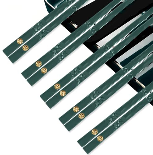 JEYORZY 5 Paar Essstäbchen, spülmaschinenfest mit Motiv zum Gravieren, japanische Stäbchen, Sushi Stäbchen Geschenk-Set - grün