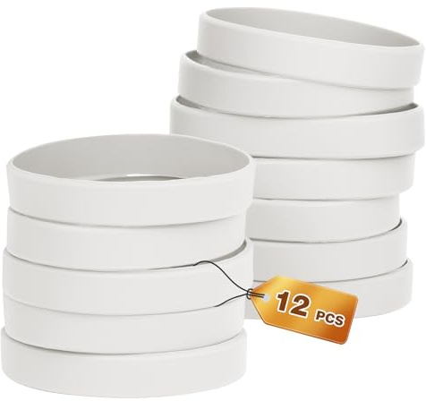 HONTIUS 12 Stück Silikon Armbänder Silikonarmbänder, 8'' Silikonarmband 20.2cm Silicone Wristband Leer Gummiarmbänder für Schule Team Party Männer Weiß