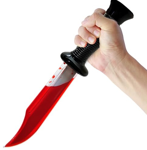 VOPIWOZ Couteau Ensanglanté Halloween, Couteau Scream de 33 cm avec Faux Sang, Couteau en Plastique, Accessoires pour Zombie, Meurtrier, Boucher, Tueur, pour Halloween, Carnaval, Soirée à Thème
