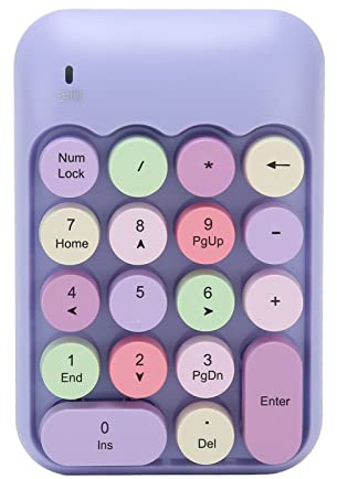 Ejoyous Wireless Number Pad, Ergonomic Retro 2.4GHz Numeric Keypad, 18 Keys Colorful Round Keycaps Mini Number Keyboard with USB Receiver for PC Desktop Laptop Notebook (Purple Theme)