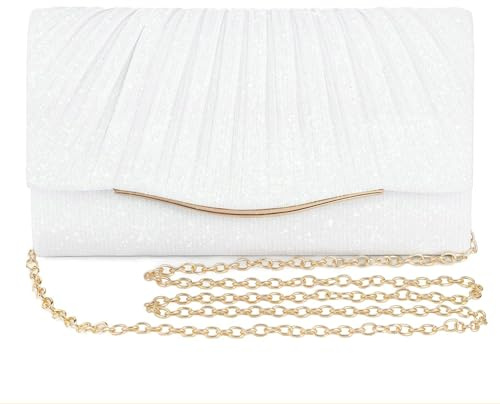 BellaBlend TELAIN Clutch Handtasche für Damen, Elegante Abendtasche für Hochzeit, Cocktail, Party & Festliche Anlässe, Mit Abnehmbarer Schulterkette, Vielseitig als Clutch (Weiß)
