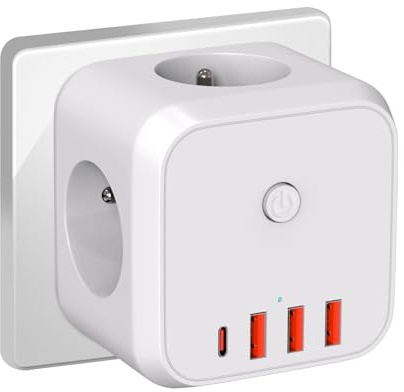 Multiprise Cube Murale, 7 en 1 Chargeur USB Prise avec 3 Sortie AC, 4000W Multiprise électrique avec Interrupteur, Idéal pour Salon Bureau Chambre