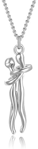 Qings kram halsband för kvinnor 925 sterlingsilver kram hjärta par hänge kedja födelsedag jubileumspresenter för henne och honom mamma, Sterlingsilver, Ingen ädelsten