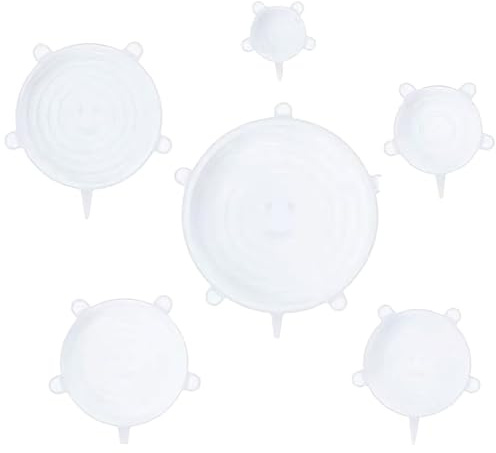 Silicone Stretch Lids Bowl Covers, Reusable Elastic Food Covers for Bowls & Containers, Airtight Leakproof Eco-Friendly Microwave Dishwasher Safe, Universal Fit 2-8 Inch(White, 6 Pcs)