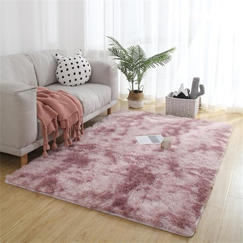 Hearda Nordico Sfumato Tappeto Salotto Peloso,Tappeto Camera da Letto Soffice Lavabile,Tappeti Scendiletto Tappeto Corridoio,Carpet per Salotto,Cameretta e Decorazione Casa (Rosa,100x160cm)