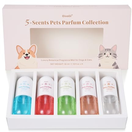 Set de Perfume para Perros y Gatos – 5 Fragancias de Larga Duración – Perfume Natural sin Alcohol – Spray Desodorante Seguro para Cachorros y Gatitos