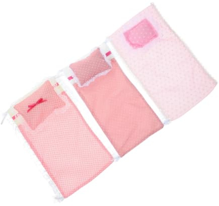 Veemoon Ensemble de Literie pour Berceau de Poupée 3 Pièces avec Draps Miniatures et Oreillers Assortis, Accessoires Maison de Poupée pour Chambre Miniature Décorative