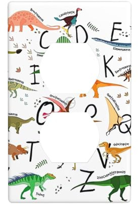 Stylish Learning Alphabets with Dinosaurs Print Duplex Device Receptacle Wall Plate Electrical Switch Plate Outlet Cover.