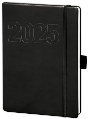 bsb Terminkalender Wochenplaner Taschenkalender Buchkalender, 2026, A5, schwarz - weiches Kunstleder - mit Gummiband, 1 Woche = 2 Seiten, bsb V-Book, 02-0146