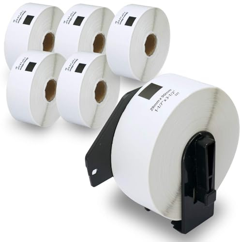 BETCKEY - 6 Rotoli DK-11201 Etichette per Indirizzi Compatibile con Brother, 29mm x 90mm, 2400 Etichette per Stampanti di Etichette Brother QL (1 Portaetichette Riutilizzabili)