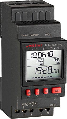 Müller 23636 SC 18.14 Easy NFC Hutschienen-Zeitschaltuhr digital 230V 16 A/250V, Schwarz, (L x B x H) 63 x 35.80 x 90 mm