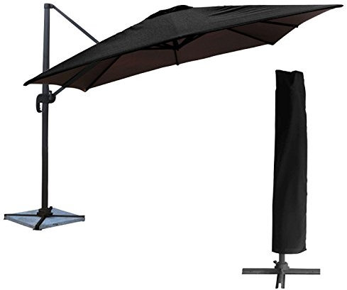 Parasol déporté MOLOKAI carré 3x3m noir avec manivelle. Parasol déporté inclinable, rabattable et rotatif avec housse de protection.