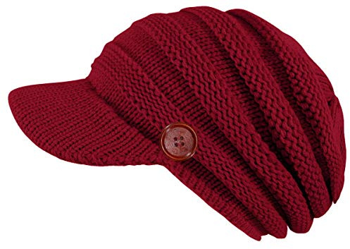 dy_mode Damen Schirmmütze Strickmütze Mütze mit Holzknopf - A309 (A309-Rot)