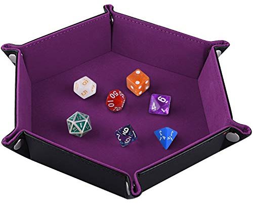 SIQUK Tavola per Dadi, Cuoio Esagonale Pieghevole in PU e Supporto in Velluto Viola Scuro per Dungeons And Dragons Gioco D & D Rpg Dice e Altri Giochi da Tavolo